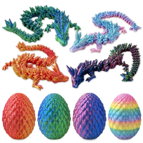 4Pcs 3D Printed Dragon Eggs with Dragon Inside Surprise Collectible Figurines Desk Decor Stress Relief Home Decoration for Adults & Collectors Birthday Gifts Party Presents for Everyone