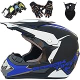 ▶ 5. Casco protector de Motocicleta Juegos de accesorios que incluyen casco cruzado, gafas protectoras, guantes, máscara, un total de 4 piezas. El mejor regalo para motociclistas y niños, el compañero de viaje ideal incluso para largos recorridos en moto.
