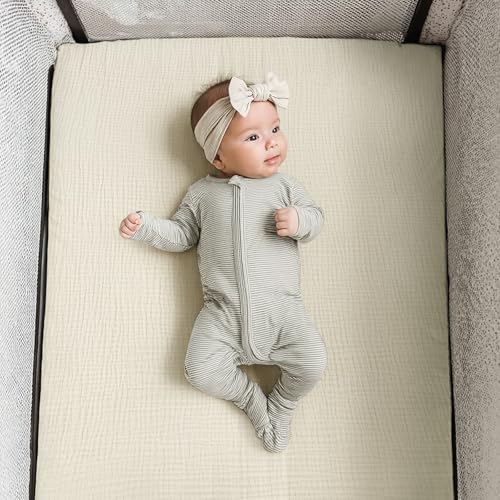 Image of lulumoon Pack and Play Sheets Muslin: Cotton Fitted Sheets for Pack N Play - Soft Playard Sheets for Boys and Girls 2Pack