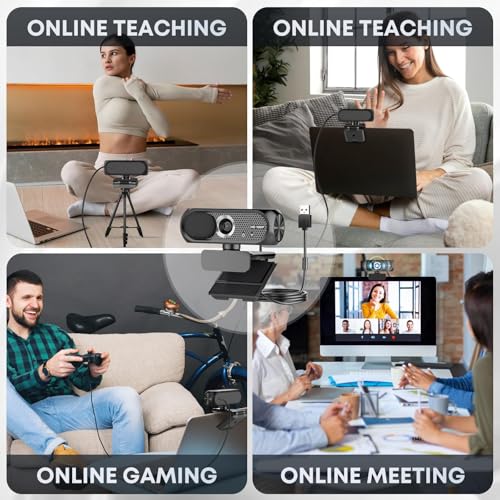 Image of 2K Webcam with Microphone, Noise Cancellation, Privacy Cover, Wide-Angle Lens, Auto Light Correction, Plug & Play USB Webcam for Laptop, Desktop, PC, Mac, Zoom, Skype, Streaming (Black)