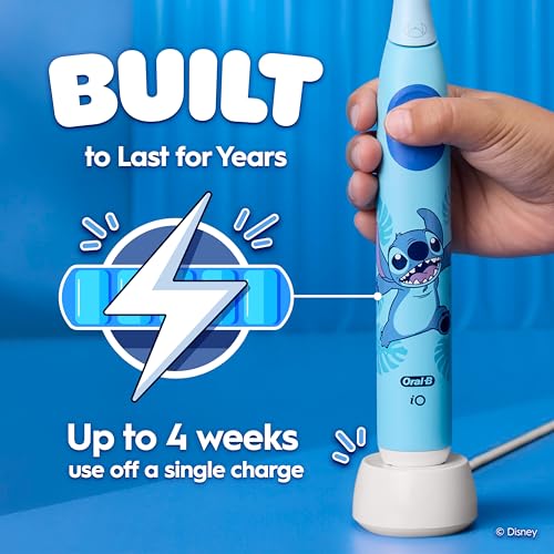 Image of Oral-B iO Kids Limited Rechargeable Electric Powered Toothbrush, Stitch with 1 Gentle Care Brush Head - Automatic Pressure Sensor to Protect Gums - 3 Cleaning Settings - 2 Min Music Timer