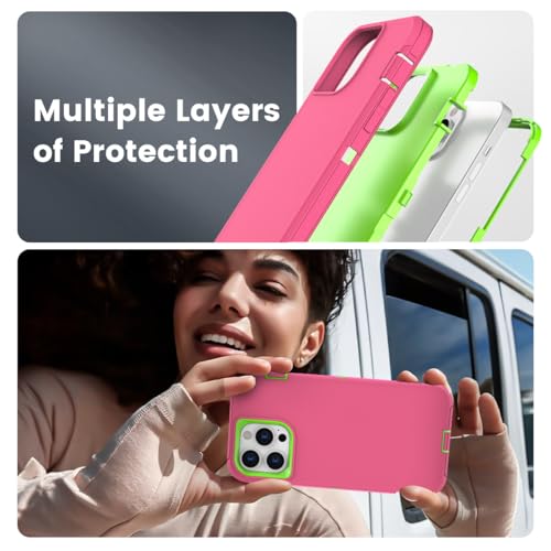 for iPhone 15 Pro Max Case, Dual Layer Shockproof Full Body Cover Military Grade Drop Protection Heavy Duty Protective Phone Case for Apple iPhone 15ProMax 6.7 inch (Rose/Lime) by Ballaber - Used condition - Image 4