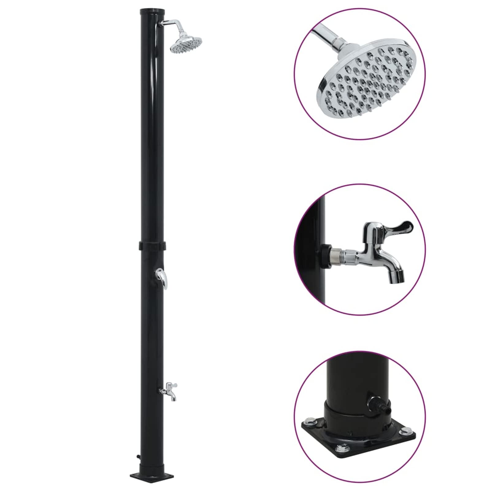 ZEYUAN Solardusche Schwarz 220 cm 20 L, Gartendusche Aussendusche, Solar Dusche Für Garten, Garten Dusche, Pool Dusche, Garten Brause, Solardusche Für Garten