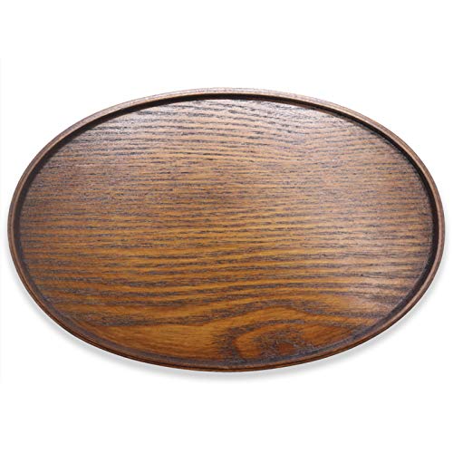 Solid Wood Serving Tray Oval Non-Slip Tea Coffee Snack Plate Food Meals Serving Tray with Raised Edges for Home Kitchen Restaurant10x65 inch Brown