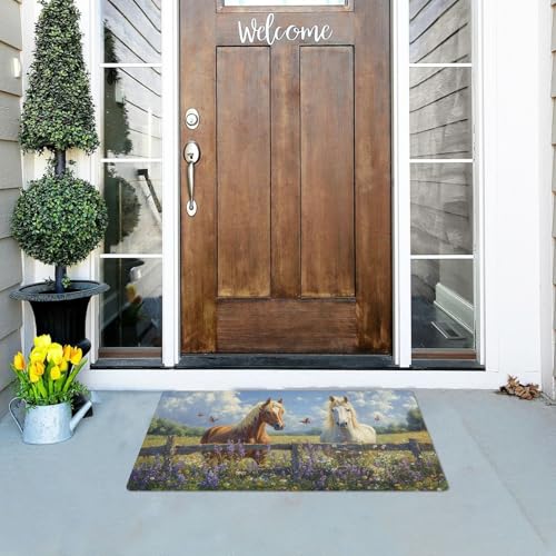 Paillasson cheval lavande blanc 50x80cm tapis d'intérieur absorbant - 3