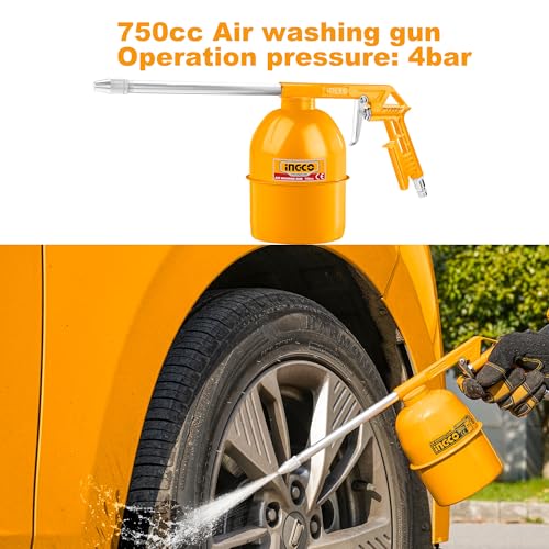 Image of INGCO 5 Pcs Tools Set - Includes 4m Recoil Hose, Air Washing Gun, Spray Gun, Tire Inflating Gun, Nitto Type Connector - Suitable for Beauty and Maintenance of Various Cars or Handicrafts