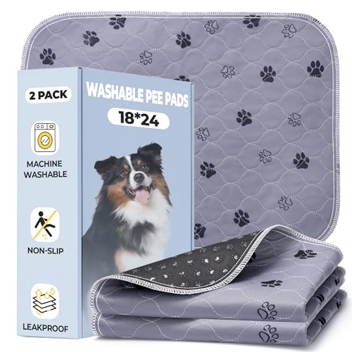 Image of Fostanfly Reusable Puppy Pads, 2 Pack 18 inchx 24 inch Washable Pee Pads for Dogs, Absorbent and Leakproof Wee Wee Mat, Waterproof Non Slip Training Mats for Potty, Crate, Playpen, Bed, Sofa