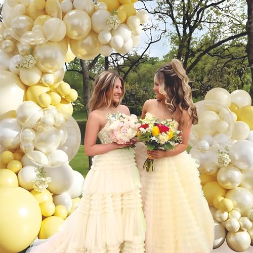 Image of Yellow and White Balloon Garland Kit, 47 Pieces, Party Decoration Set with Floral Accents, 250 cm Arch Design