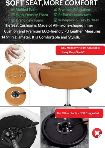 Image of Adjustable Heavy Duty Stool - Rolling Stools with Locking Caster Wheels - Swivel Stools Backless Chair for Beauty Hair Salon Spa Home Kitchen Office Shop Massage (Camel, Height 18 to 22 in)