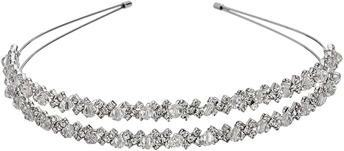 Diadema de doble capa de plata con diamantes de imitación para el cabello, cierre de pelo, accesorios para el cabello nupcial