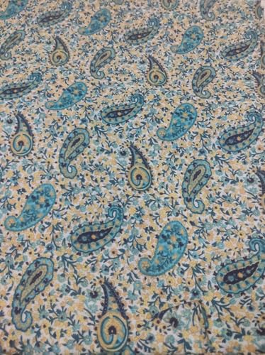 Image of Cotton Print(Unstitched Fabric for Girl /Women,Width-44 inch,Length-5 Meter,for Making Full All Over Suit,Kurti,Gown,Palazo,Dress Material,Tunics,Top,Maxi,Nighty.Free Size, Ferozi Color