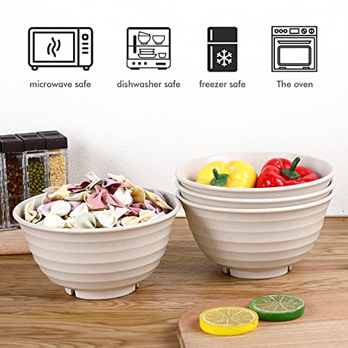 Image of 12pcs Wheat Straw Dinnerware Sets, Wheat Straw Plates and Bowls Sets for 4 Microwave Dishwasher Safe Lightweight Beige