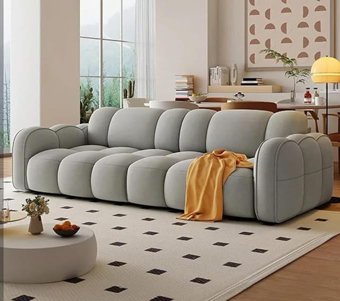 Image of CRAFTCITY Contemporary Wool 3 Seater Sofa with Sewn Pillow Back for Living Room (Grey)