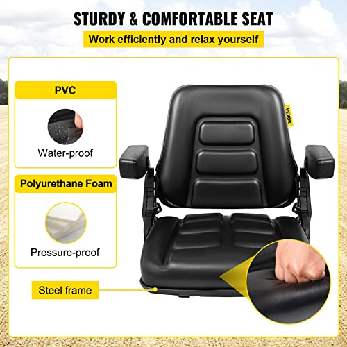 Bestauto Universal Forklift Seat With Armrest, Fordable Tractor Seat With 180° Adjustable Back Angle Fits Excavator Forklift, Tractor, Skid Loader, Backhoe Dozer Telehandler, Heavy Mechanical Seat #TOP2
