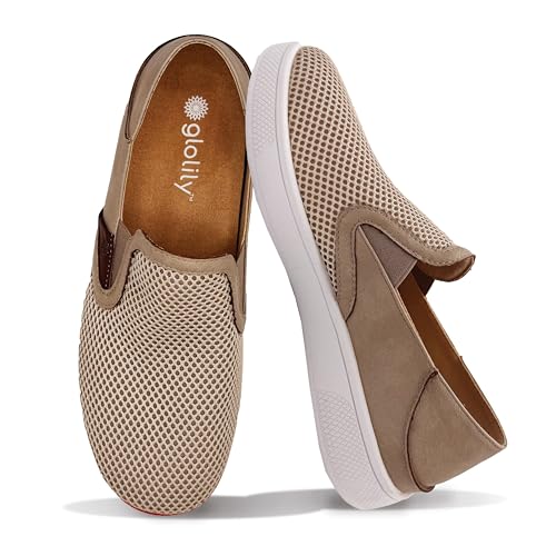 Glolily Ava Breeze Women's Slip-On Sneakers, Casual Everyday Shoes, Slip-in Heel & Breathable Mesh, Lightweight & All-Day Orthotic Arch Comfort Insole