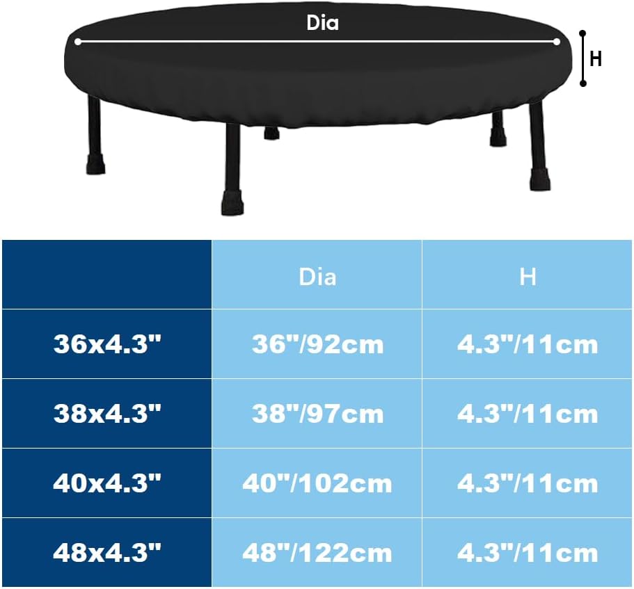 Trampoline Cover Mini Trampoline Cover Waterproof protective cover for Trampoline Indoor Outdoor Garden Rebounder (Not Spring Cover) (Black, 48"Dia x 4.3"H)