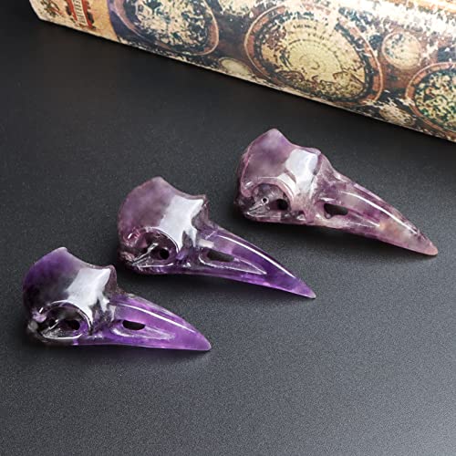 Leadgem Amethyst Crystal Raven Skull Figurine 2.5" Bird Beak Crow Head Statue Healing Animal Gothic Pendant Necklace Gemstone Jewelry For Women Men, Spooky Witchy Room Decor #TOP5