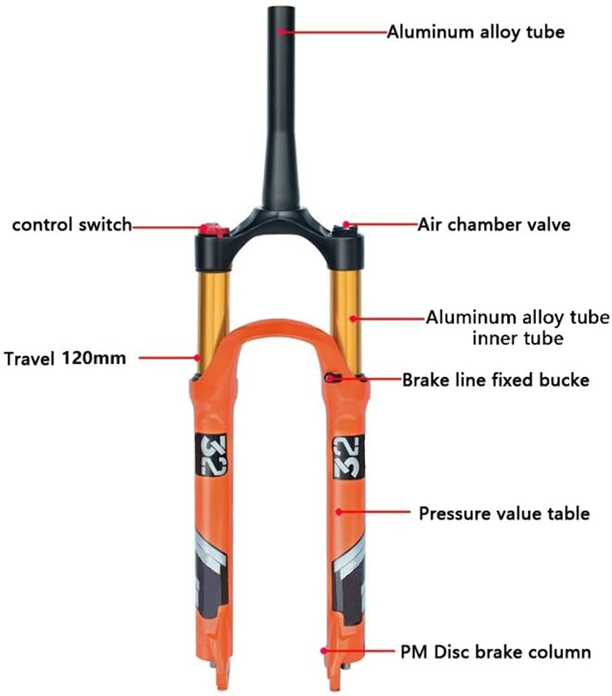 Widelec rowerowy 26/27,5/29 cali, stop magnezu, widelec przedni z amortyzatorem, skok sprężyny 140 mm, 9 mm szybkozłączka, hamulec tarczowy do rowerów MTB 26 cali