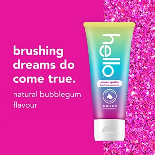 Hello Unicorn Sparkle Fluoride Kids Toothpaste, Natural Bubble Gum Flavour, Vegan, SLS Free, 50 ml