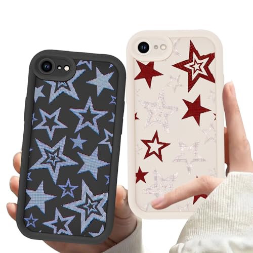 Zrutru Paquete de 2 Fundas para Celular con Diseño de Estrellas Geniales para iPhone SE 2022/SE 2020/8/7 4.7", Fundas Estéticas con Diseño de Estrellas Azules y Rojas de Y2K, Modernas y Tendenciosas