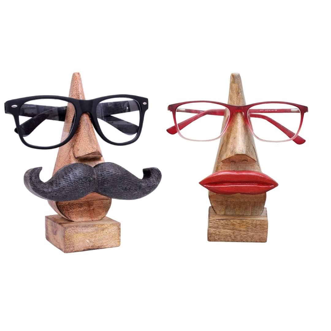 Wooden Spectacle Holder Handmade Wooden Nose Shaped Eyeglass Spectacle Holder Display Stand Home Decorative (Lips & Moustache)