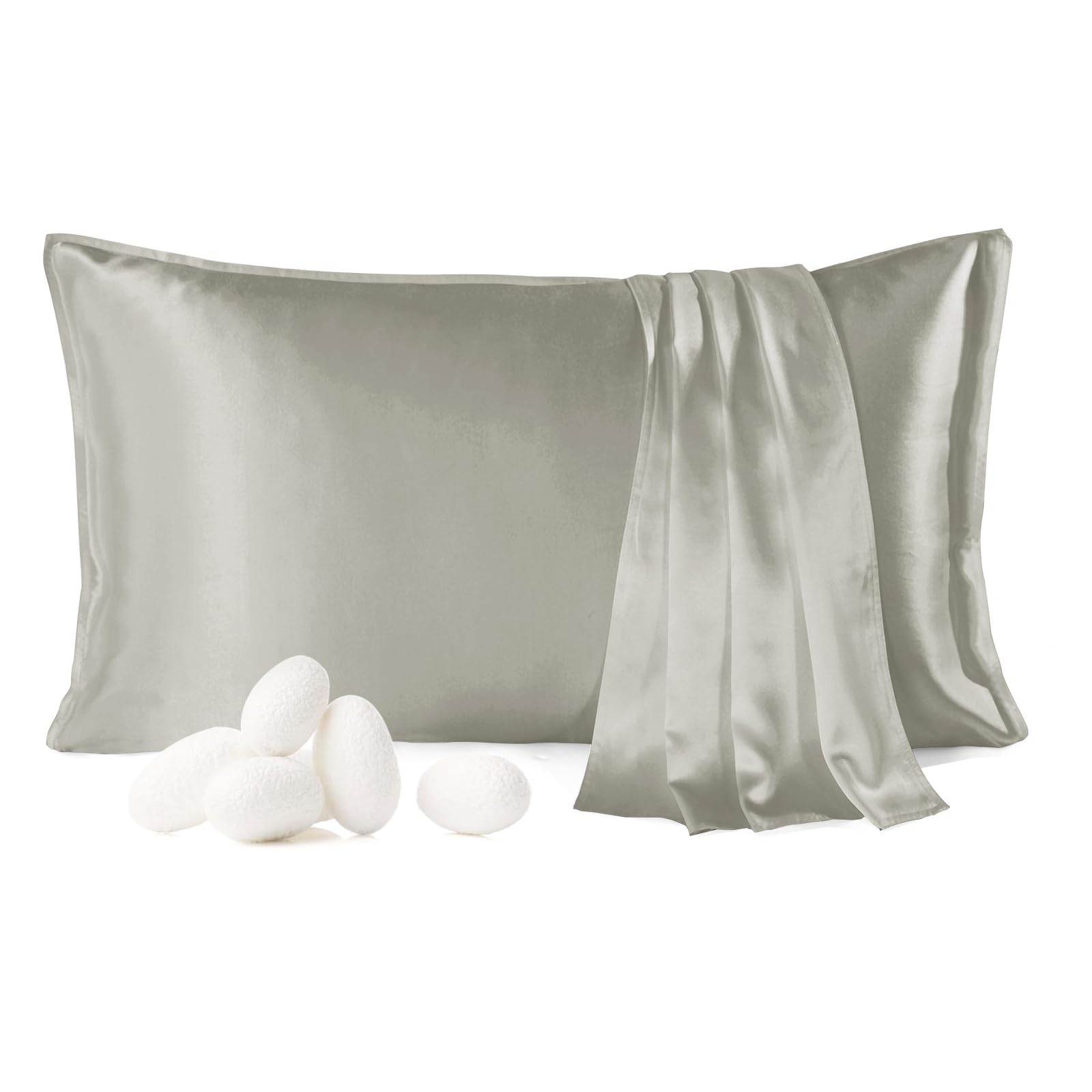 Since Silk Fundas de Almohada de Seda 100% Morera Natural 20 Momme, Suaves y Cuidado de la Cabello Funda de Almohada de Seda 2 Piezas Verde pálido (50 * 75cm)