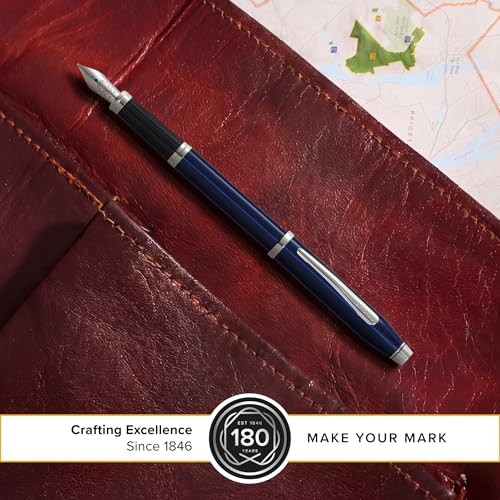 Image of Cross Century II Fountain Pen - Stainless Steel M Nib - Black Ink - Includes Premium Gift Box - Translucent Blue Lacquer with Chrome Plated Fittings