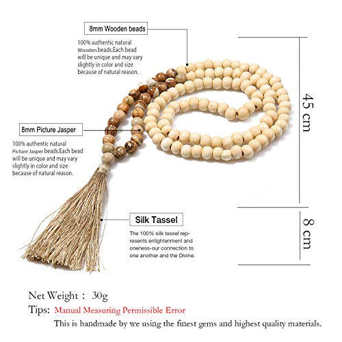 Balibali 8Mm Semi-Precious Gem Stones Wood Mala Bead Necklace Multicolor Tassel Charms Chain Necklace Handmade Beaded Pendant Necklace For Women Men #TOP1