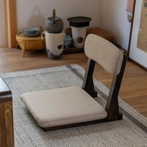 Generic DAMEDAI Japanese Style Tatami Meditation Legless Chair Bay Window Backrest Zaisu Chair Floor Seating Ergonomic Seat (Walnut Finish with Cushion), TA152