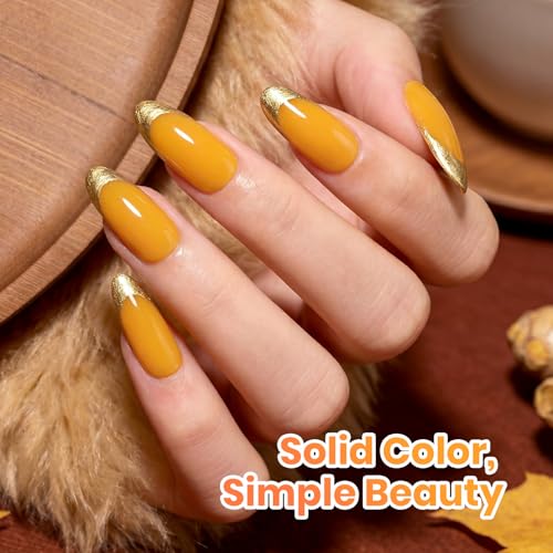 Image of Beetles Orange Gel Polish - Turmeric Latte Full Size 15ML /0.51Fl Oz, Hema Free Pumpkin Orange Gel Nail Polish, Soak Off UV LED Lamp Bright Fall Nails Art, Manicure Salon DIY Nails