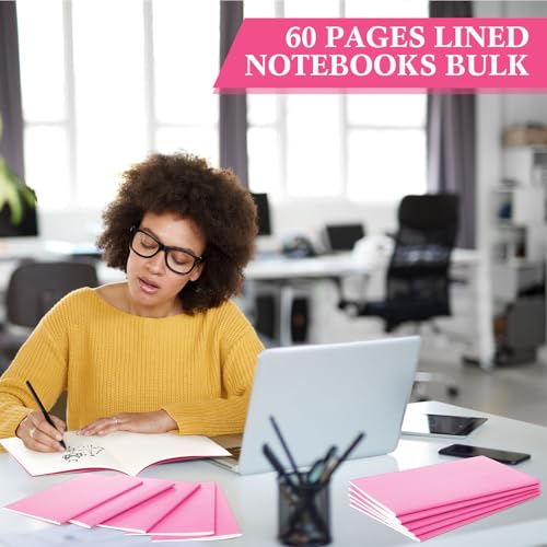 Image of 100 Pcs A5 Journals Notebooks Bulk,Pink,Lined | Kraft Softcover Small Notebooks 5.5 Inch x 8.3 Inch Notepads with 60 Page 30 Sheet for Writing Sketch Travel Office Supplies