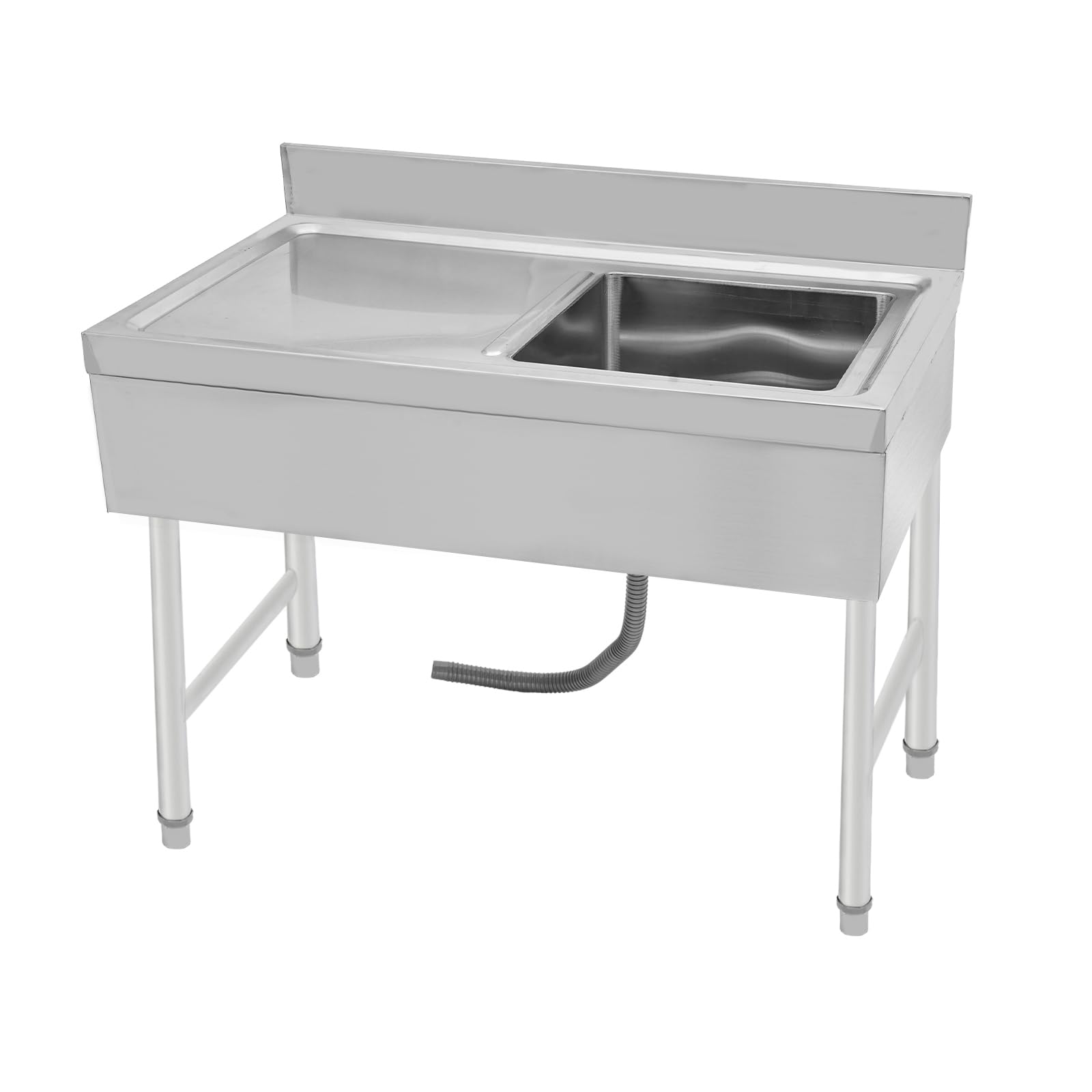 Profi Spültisch 100x50cm Edelstahl Spülbecken Spüle Spülschrank mit 1 Becken Rechts, Gastro Spüle Edelstahl mit Grundboden, Restaurant Küche Bar Abtropffläche Freistehend