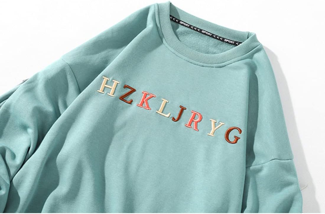 HZCX FASHION Mens Streetwear Sweatshirt Crewneck Embroidered Pullover Hoodies