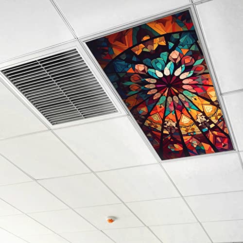 Image of 2ft x 4ft Fluorescent Light Covers Mosaic Geometric Pattern Colorful Stained Glass Ceiling Light Covers for Classroom Office Hospitals Home, Reduce Glare & Flicker