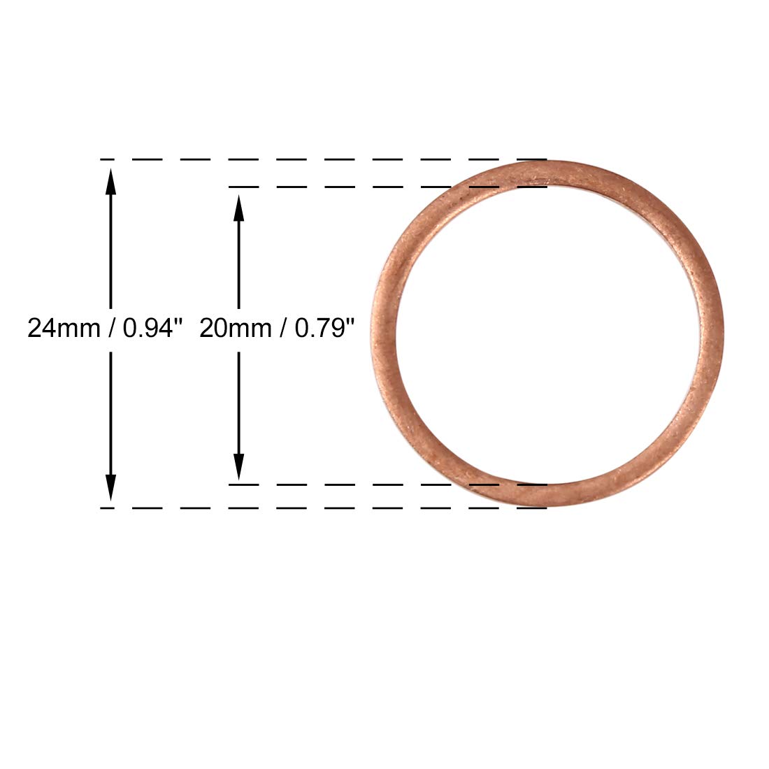 X AUTOHAUX 10pcs Copper Washer Flat Sealing Ring Spacer for Car 20 x 24 x 1.5mm, 24 millimeters - Image 2