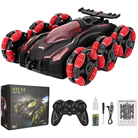 Aytop Remote Control Car, 2.4 GHz RC Cars 6WD Rc Stunt Car toy, 360° Rotating RC Stunt Car with Lights, Spray Mist, Real Sounds, Monster Trucks for Indoor & Outdoor Toy Gifts for Boys Kids Girls Red Cover