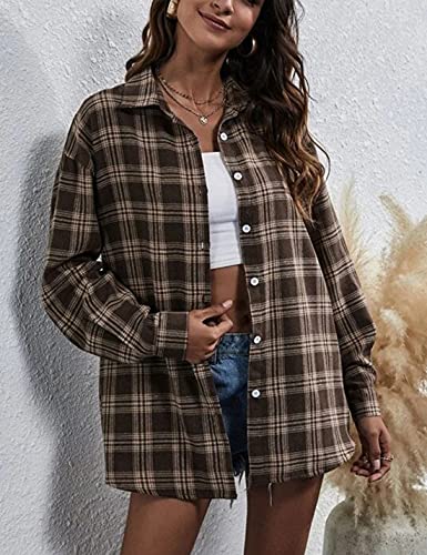 Zontroldy Plaid Flannel Shirts for Women Oversized Long Sleeve Button Down Buffalo Plaid Shirt Blouse Tops4