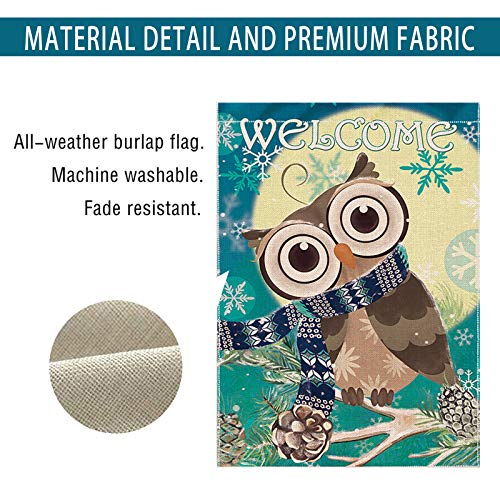 Hexagram Owl And Moon House Flag,Christmas Snowflake Winter Flags 28 X 40 Double Sided, Holiday Outdoor Burlap Turning Head Owl Welcome Quote Seasonal Garden Decoration #TOP4