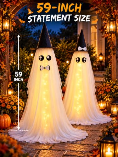 2-Pk 59" HOMELEX Lighted Halloween Bride & Groom Ghost Decorations - image 2