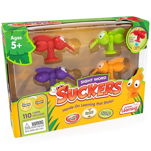 Image of Junior Learning: Sight Words Suckers - Interactive Early Reading & Literacy Game Play, 4 Suction-Cup Mosquito Toys Grab Food Themed Tiles, Kids 5+