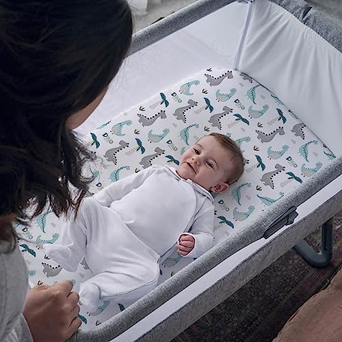 Pack n Play Sheets, BROLEX 2 Pack Mini Crib Sheets,Stretchy Portable Fitted Playard Sheet Set, Convertible Playard Mattress Cover,Ultra Soft Breathable Material,Dinosaur Lion