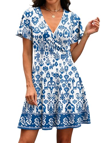 Image of RUMIA Women Casual Dresses Wrap V Neck Dress A-Line Summer Sundress Fashion