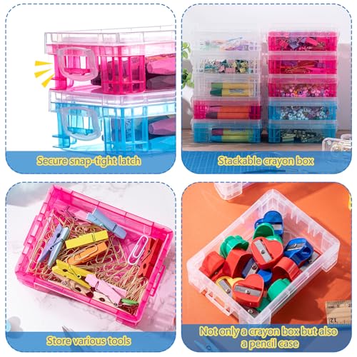 Image of Suzile 50 Pcs Plastic Crayon Box with Lid 4.8 x 3.4 x 1.6 In Crayon Storage Containers Bulk for Office School Classroom Supplies Pen Pencil Art Crafts(Clear,Red,Blue)