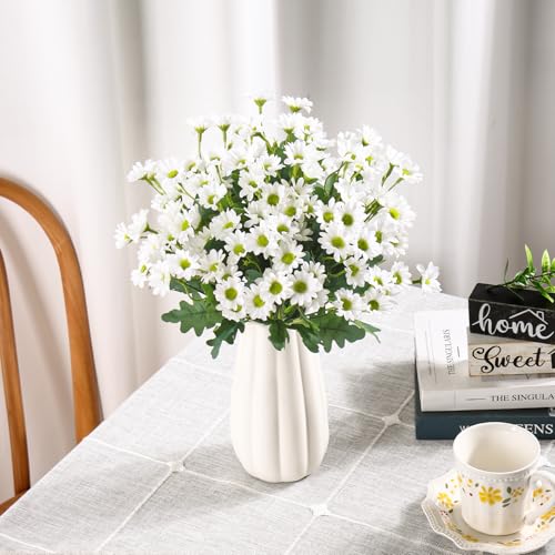 KHOYIME Artificial Mums Flowers for Outdoors 6 Bundles Fake White Daisy Faux Silk Floral Plants Look Real Decoration for Outside Indoor Planter Home Wedding Garden Front Door Porch image 6
