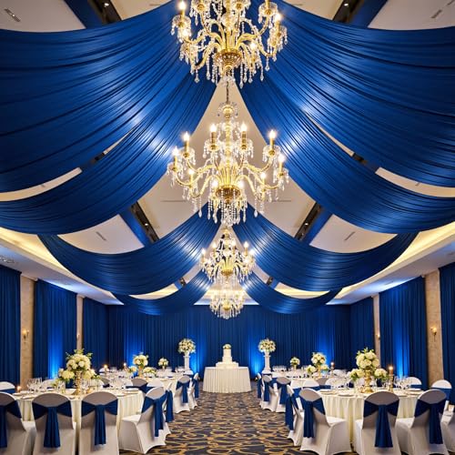 4 Panels 5ftx30ft Royal Blue Ceiling Drapes for Wedding Parties – 30 FT Extra Long Thick Polyester Wrinkle-Free Drapery Tent Decor Decorations for Birthday Party Ceremony Stage Swag