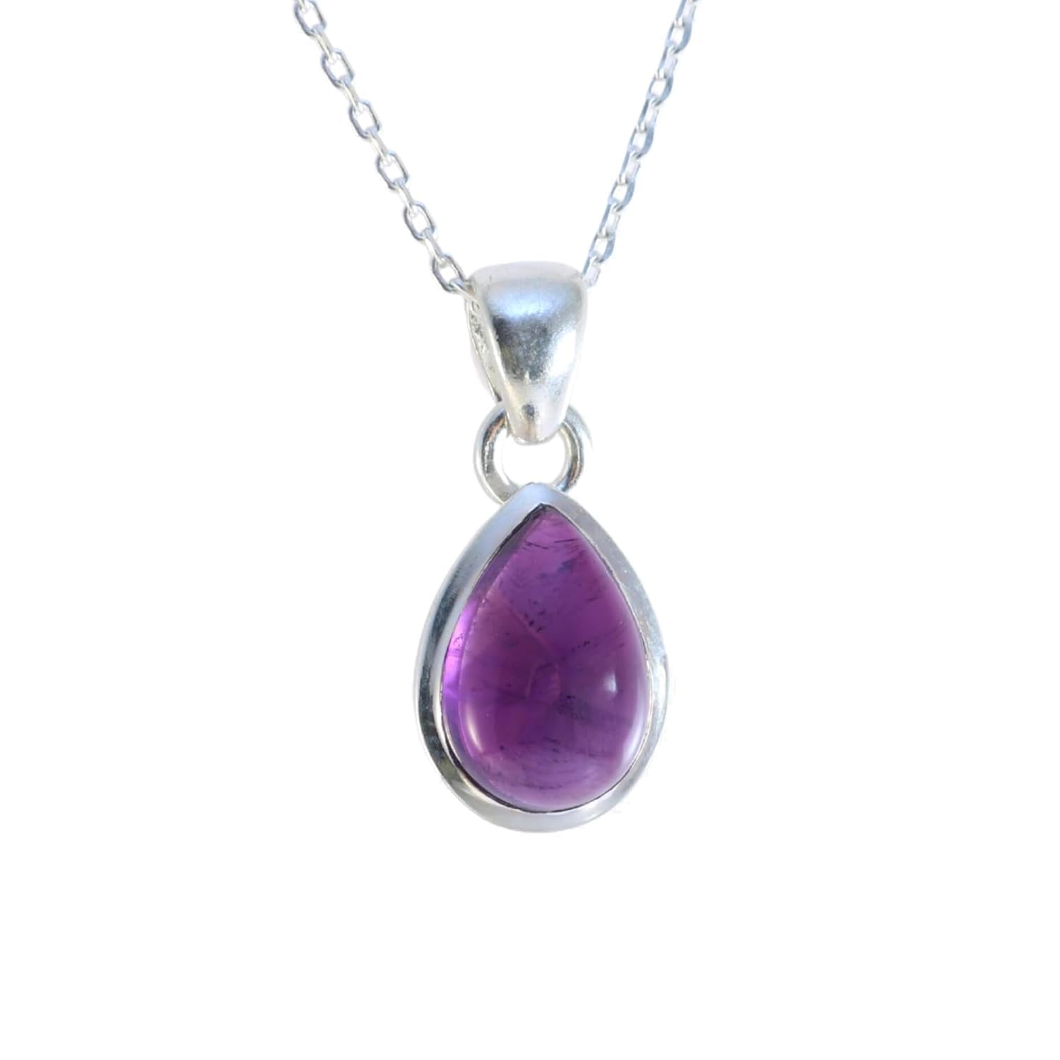 Silberne Halskette mit natürlichem lila Amethyst – Handgefertigter, winziger Tropfenanhänger – 40+5 cm Kette für Damen