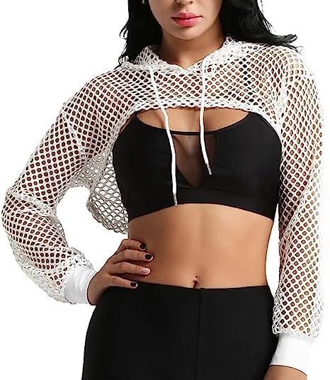 Stylish Women Full Sleeve Casual Fishnet Crop Hoodie-image-30