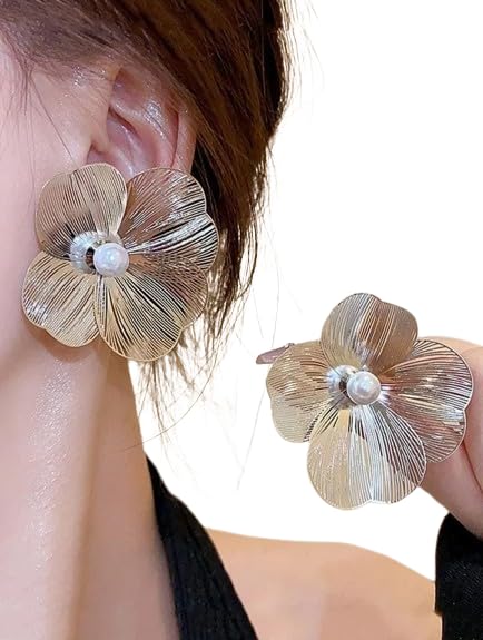 VENUS CREATIVE Anti Tarnish Flower Earrings Studs for Women & Girls, Jewellery for Women, Best Gift for Birthday, Anniversary & Wedding (Golden) (B0DCK2FQ37) Amazon Price History, Amazon Price Tracker