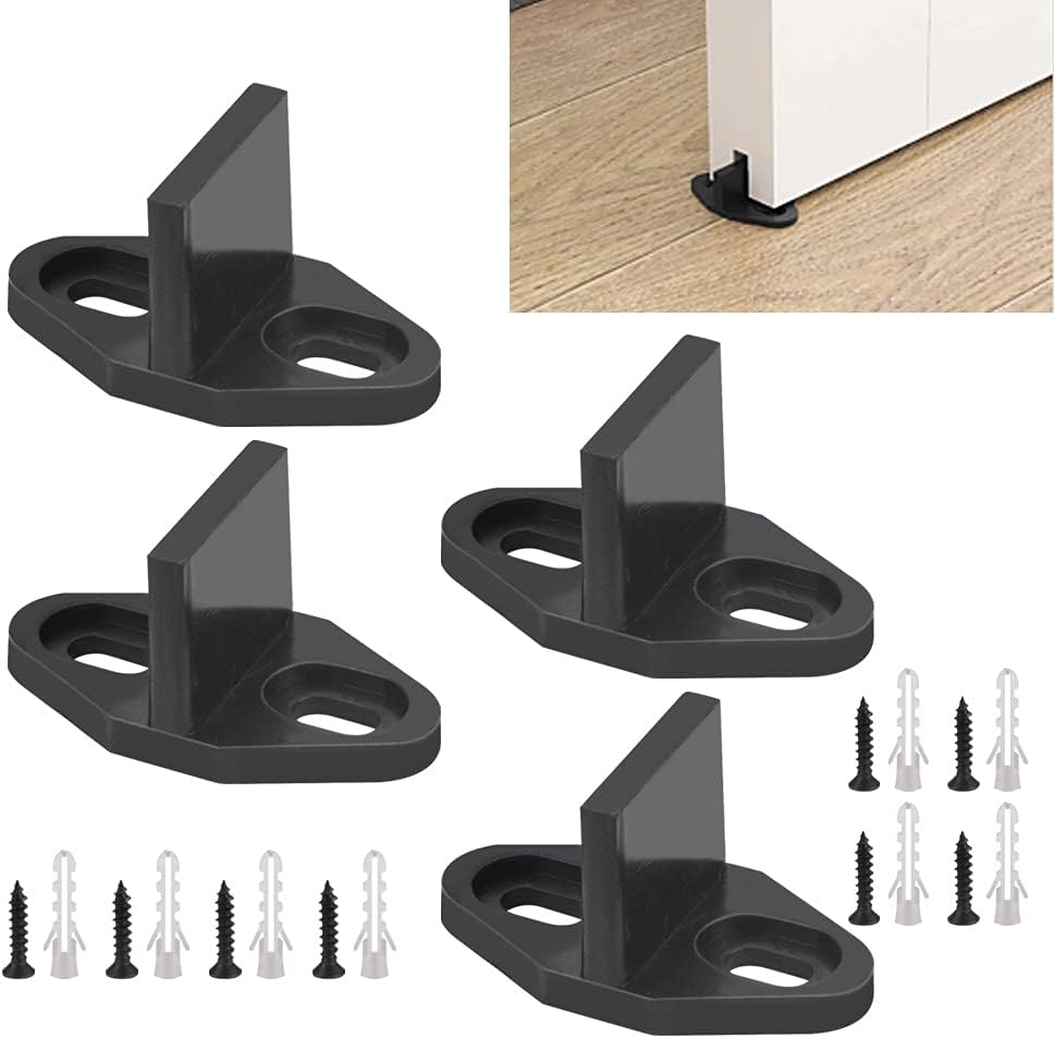 DURANTEY 4 Pieces Barn Door Floor Guide Floor Guide Clip Sliding Door Floor Guide Adjustable Floor Guide Sliding Door Guide Bottom with Screws and Expansion Pipe for Barn Door Wooden Door Cabinet Door