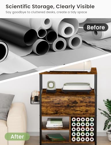 rockingrun rustic craft organization and storage cabinet compatible with cricut machines crafting cabinet with drawer and 25 vinyl roll holder craft table desk workstation for craft room